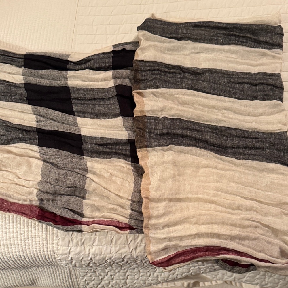 Burberry Striped Scarf in Black, Gray, Cream, and Red